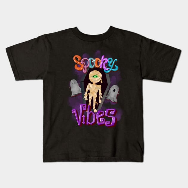 Spooky vibes mummy design Kids T-Shirt by PrintAmor